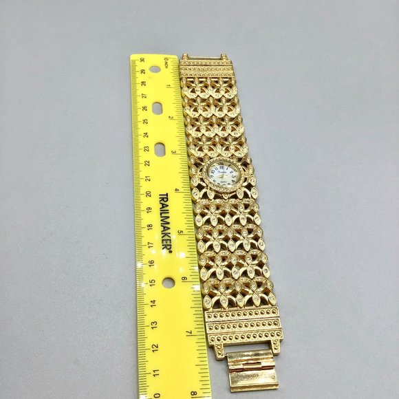 Vintage 90s Xanadu Watch Wide Band Jeweled Gold Tone and Crystals Ladies Watch - Picture 12 of 15